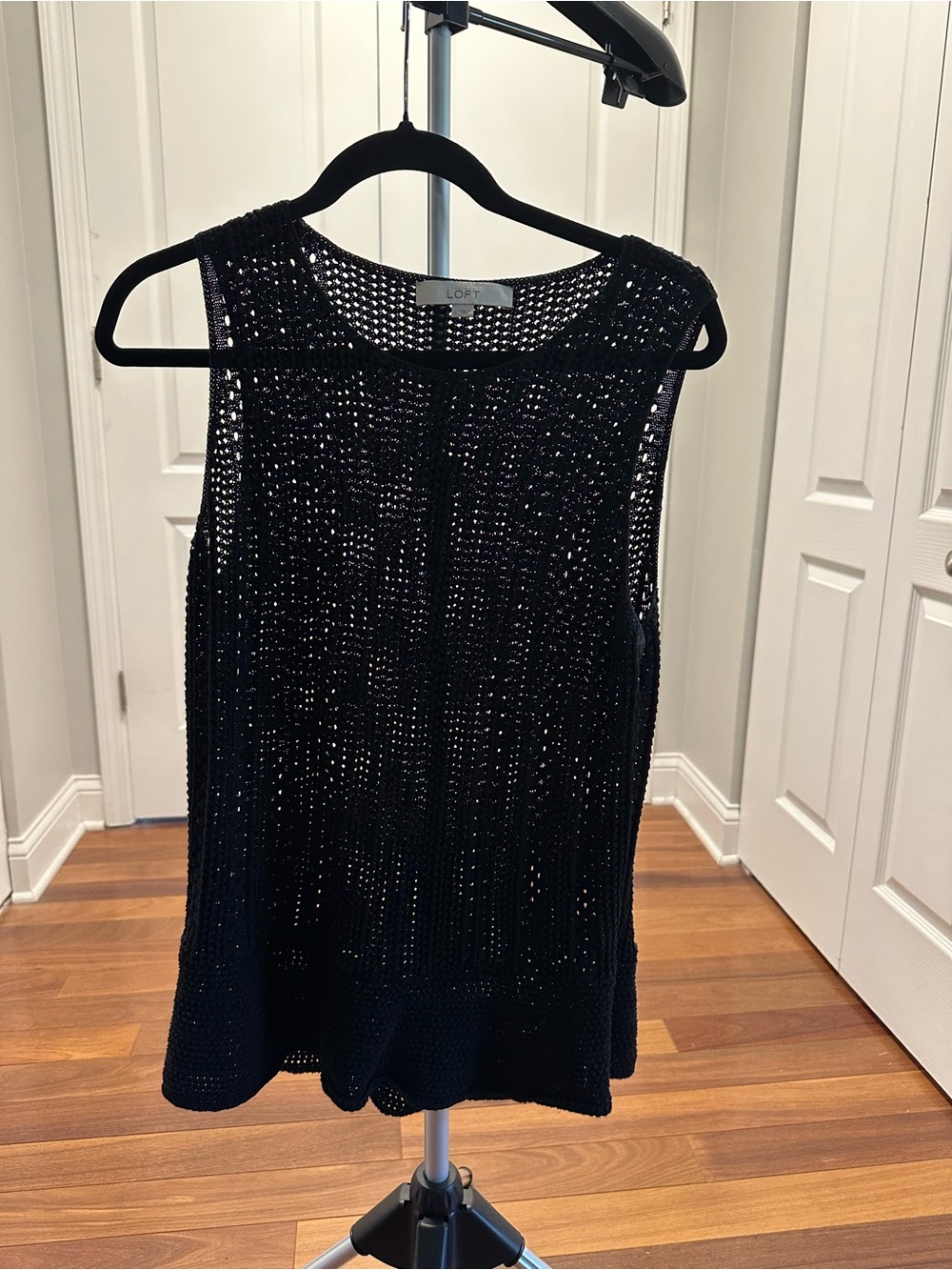 LOFT Black Open-Knit Sleeveless Tank
